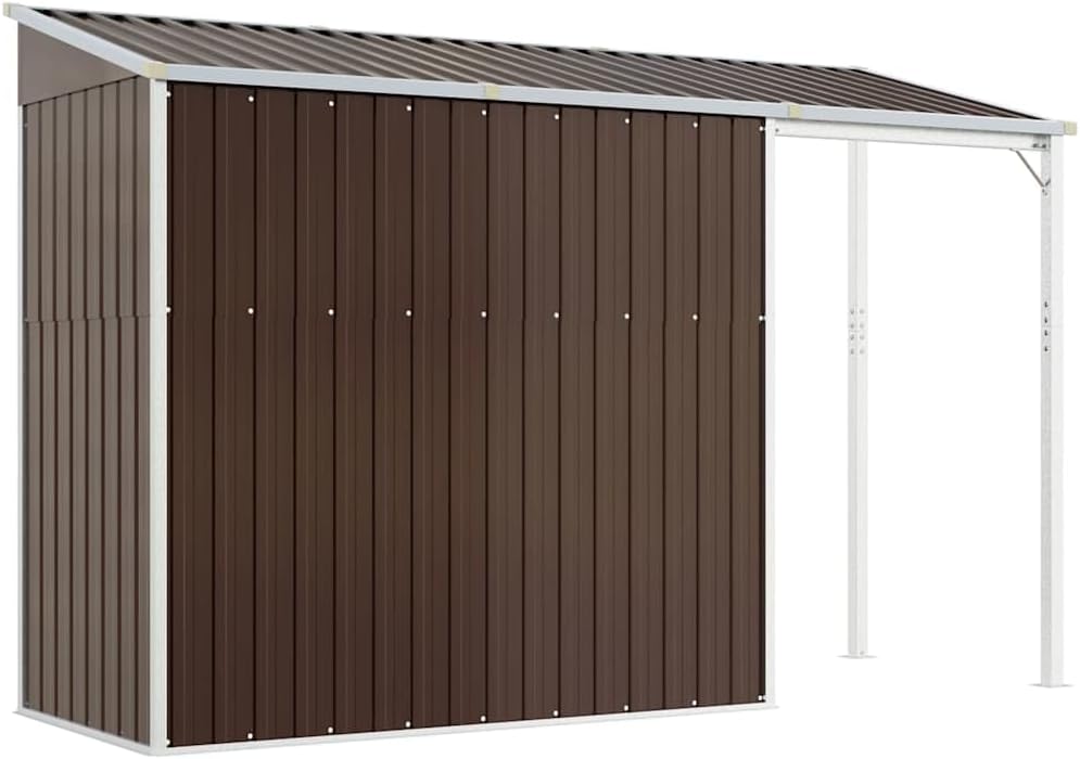 Abri de jardin avec toit prolongé marron 277x107x181 cm acier , Maison & jardin , Pelouses & jardins , Vie en extérieur , Structures extérieures , Cabanes & abris de jardin, Brun, (Poids 41.73KG)