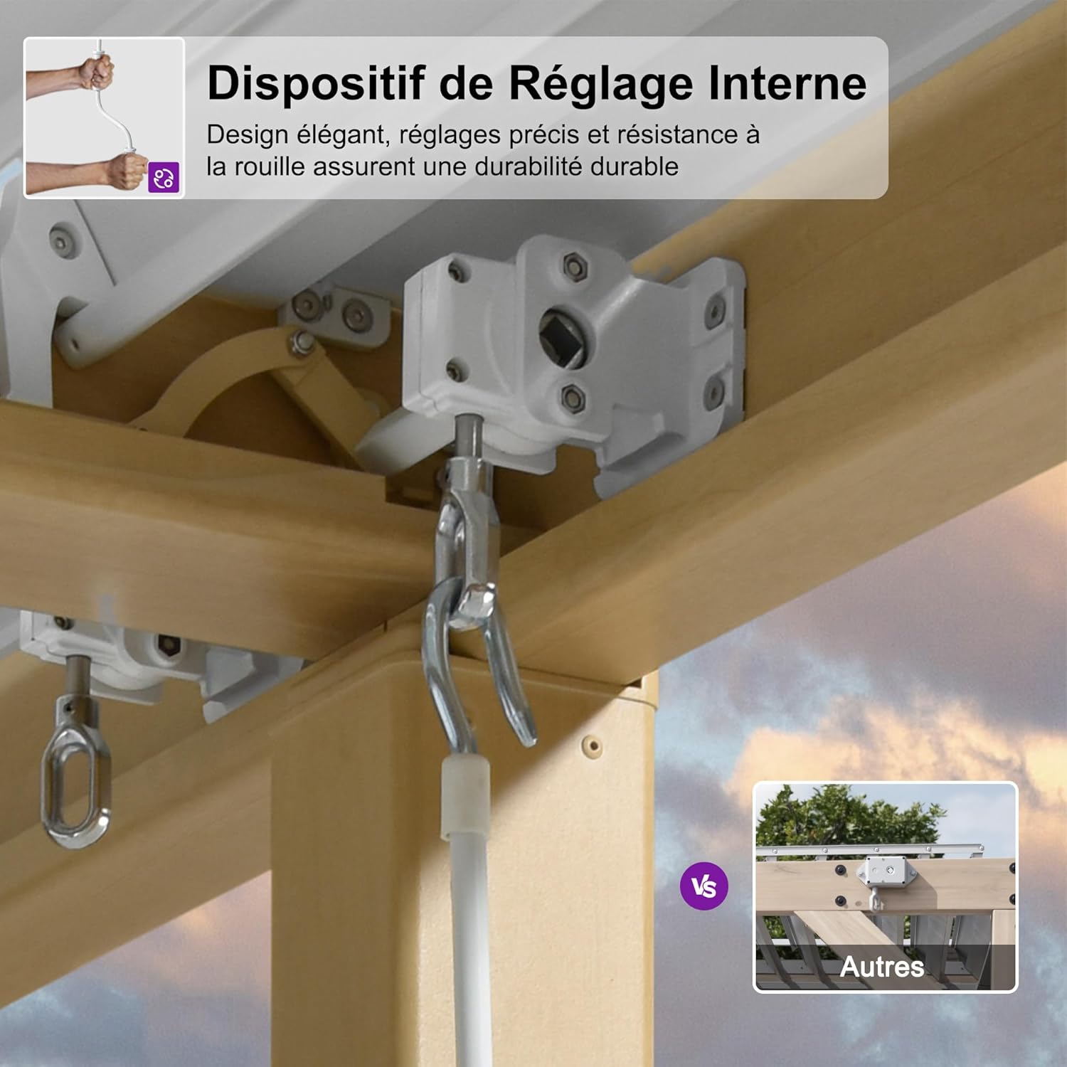 karaca-alisveris - Pergola effet bois - 3.5x6.35m - LED, lames orientables, étanche