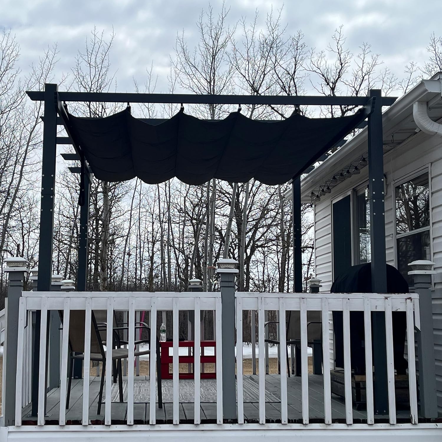 karaca-alisveris - pergola aluminium - 3,65x3m - toit rétractable LED, tissu gris