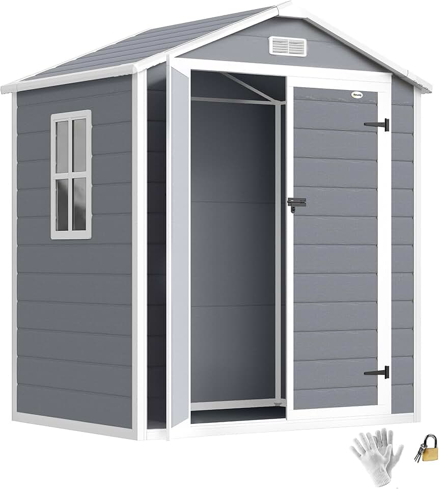 karaca-alisveris - abri de jardin résine 2,12m², double porte, fenêtre, toit pente
