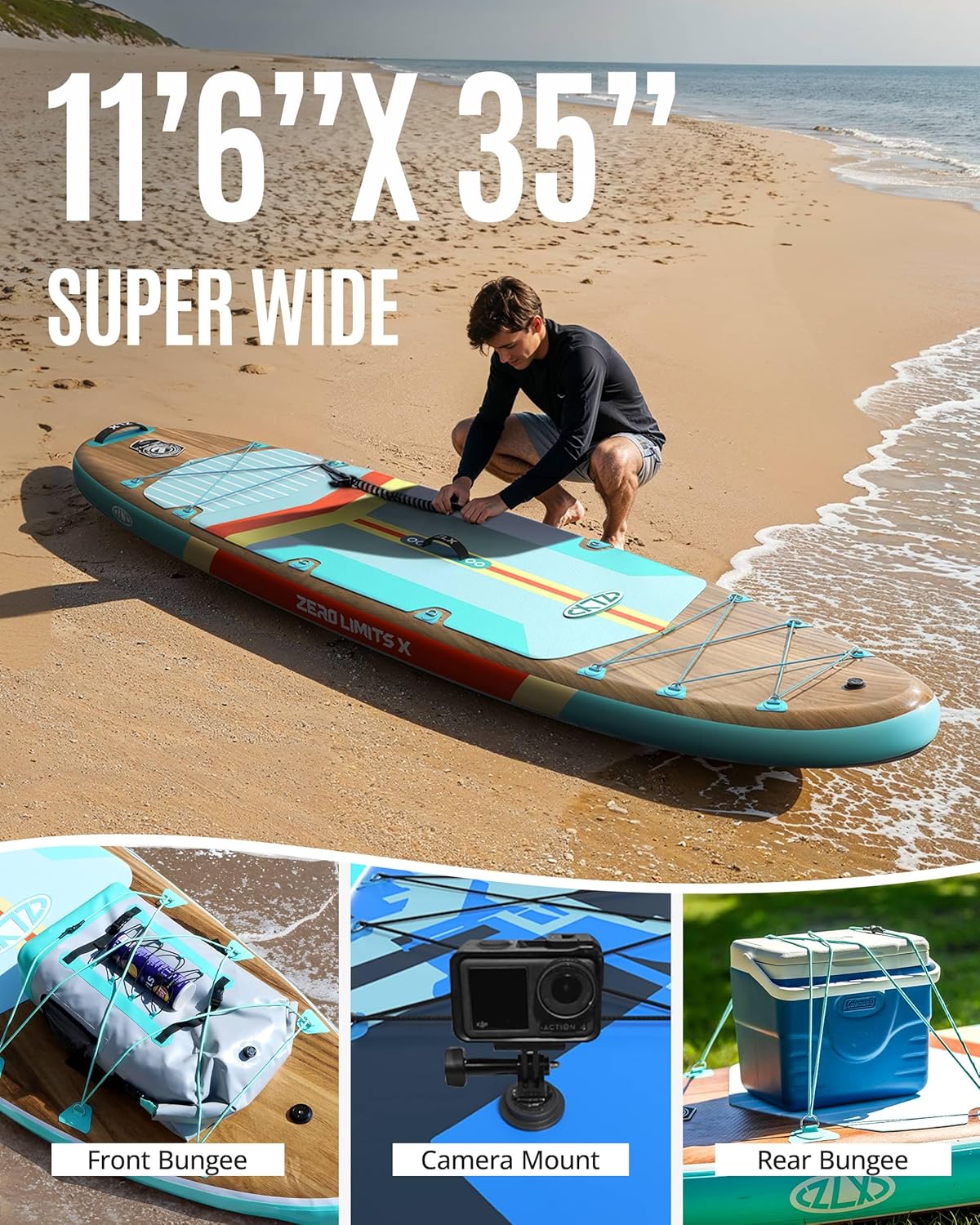 ZLX - Paddle gonflable série Extra Large - 350x89 cm - planche stable, antidérapante, accessoires premium, avec siège go
