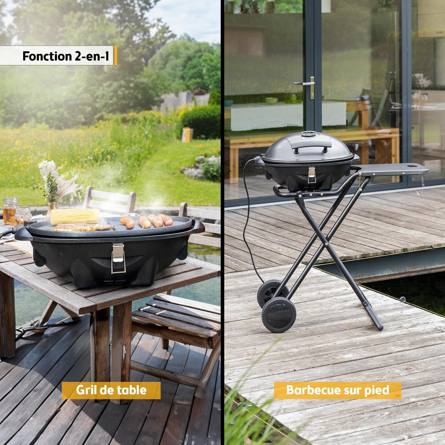 karaca-alisveris - Barbecue 2-en-1 pliable 2400W, couvercle, chariot, thermomètre - TZSFA5350-6