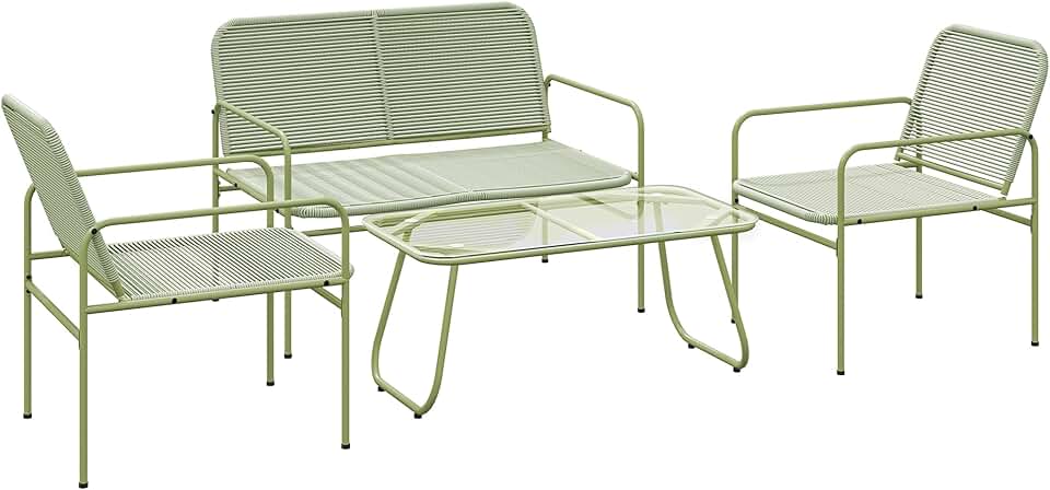 karaca-alisveris - salon de jardin 4 places acier résine vert - canapé, fauteuils, table