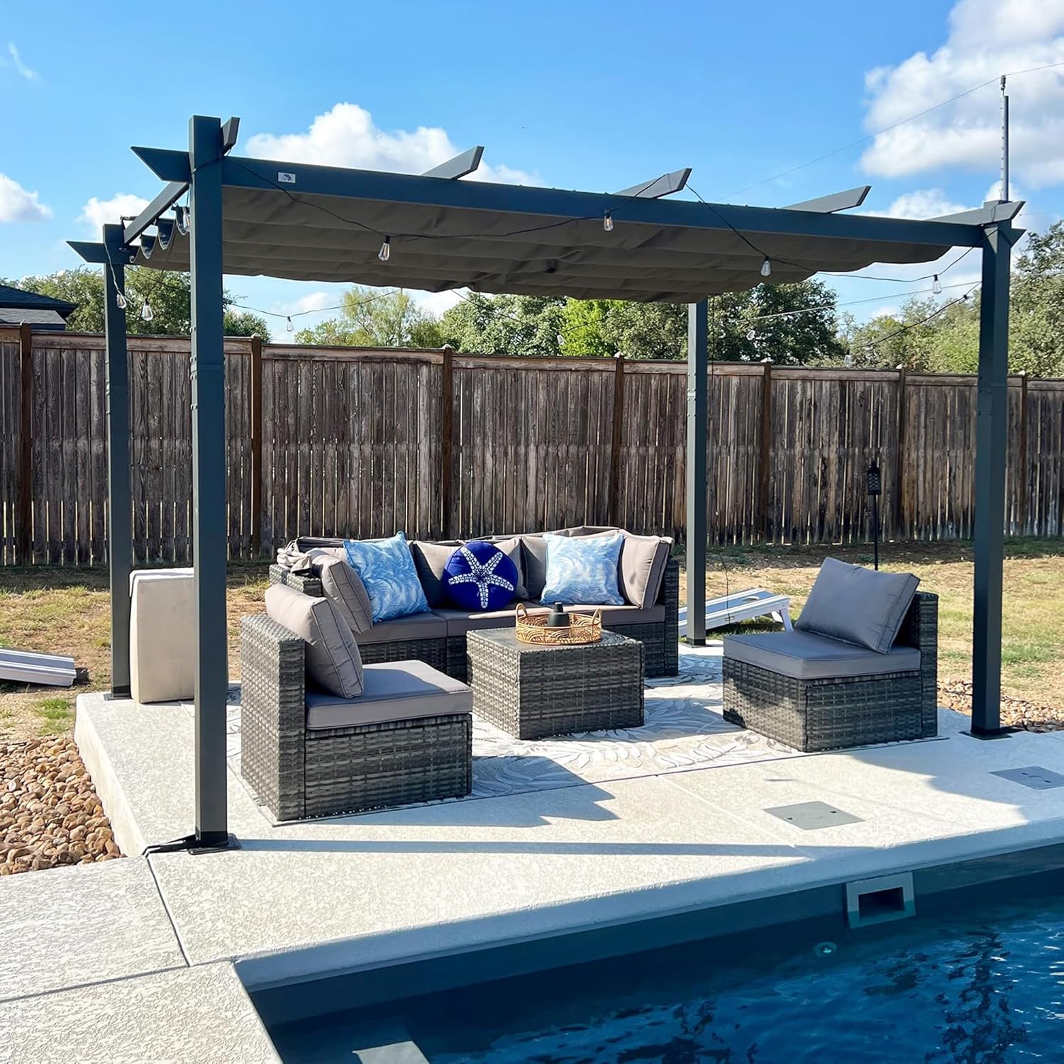 karaca-alisveris - Pergola aluminium série - 4x3m - toit rétractable, imperméable, gris
