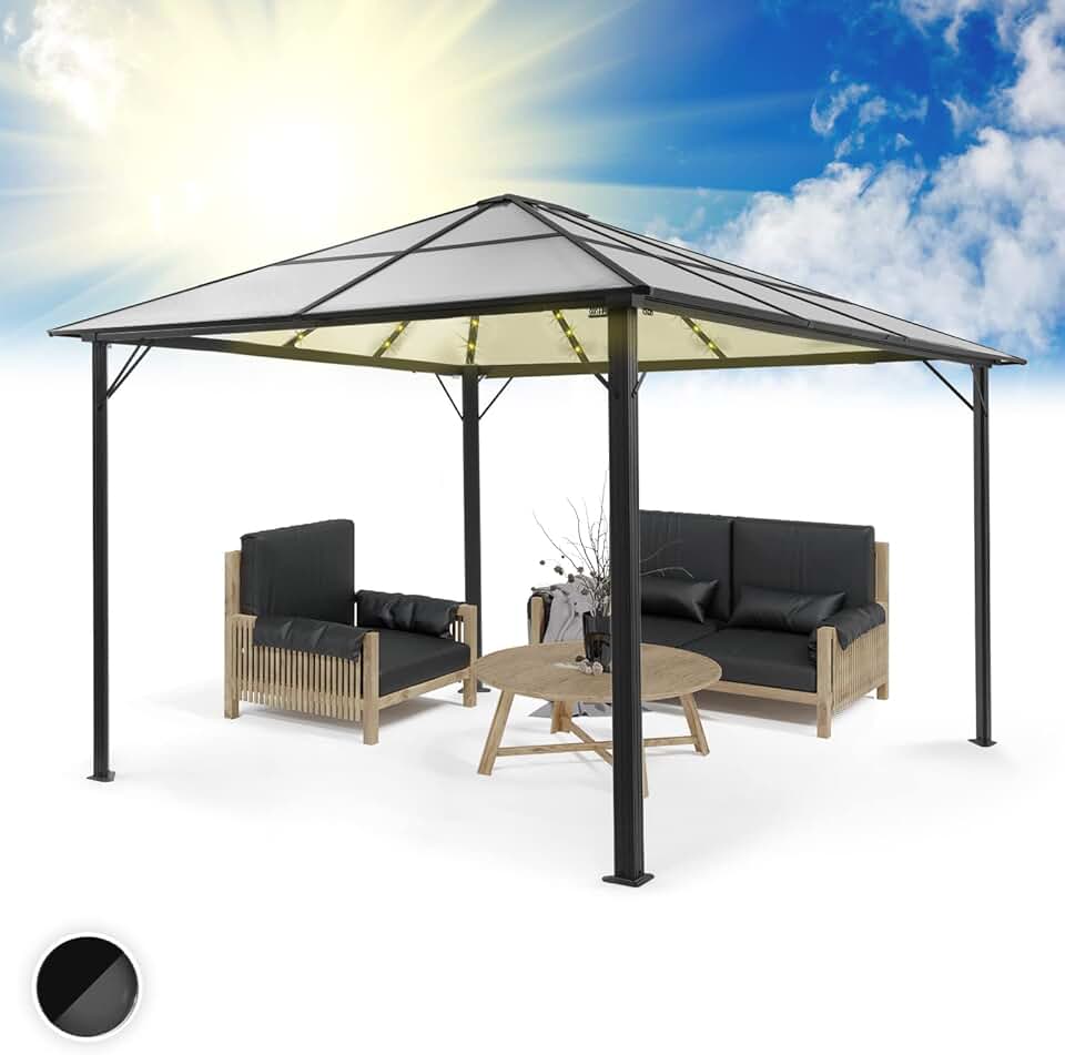 karaca-alisveris - Pergola aluminium série Jardin - 3x4m - toit polycarbonate rigide, éclairage LED, verre translucide