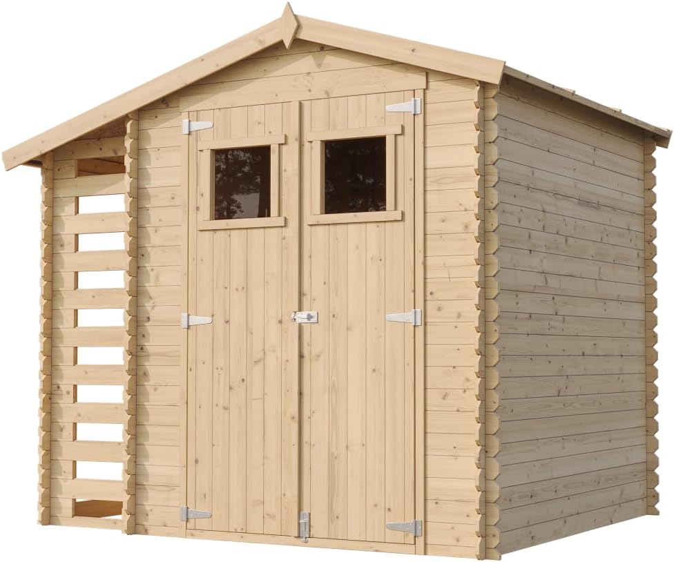 Abri de Jardin en Bois et Range bûches extérieur - Stockage extérieur I206xL272xH218 cm/ 3,53 + 0,97 m2 Petit abri à Outils, Local à vélos - karaca-alisveris M386