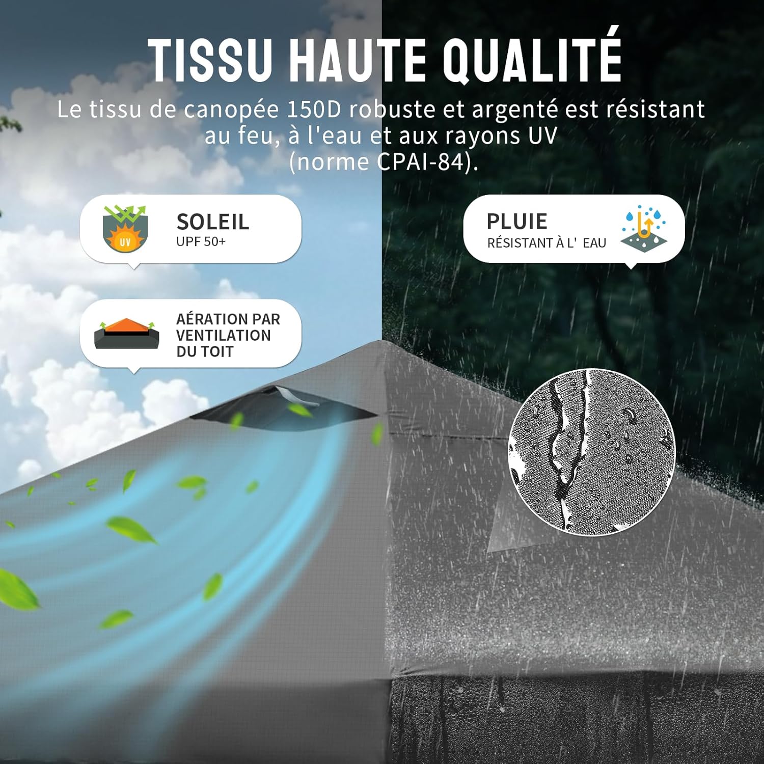karaca-alisveris Tonnelle Pliante 3x3 Imperméable, Barnum Pliant de Jardin Exterieur, Pop-Up Gazebo avec Sac de Rangement, UPF 50+, avec 4 Parois Latérales Amovible, 4 Sac de Sable, Gris