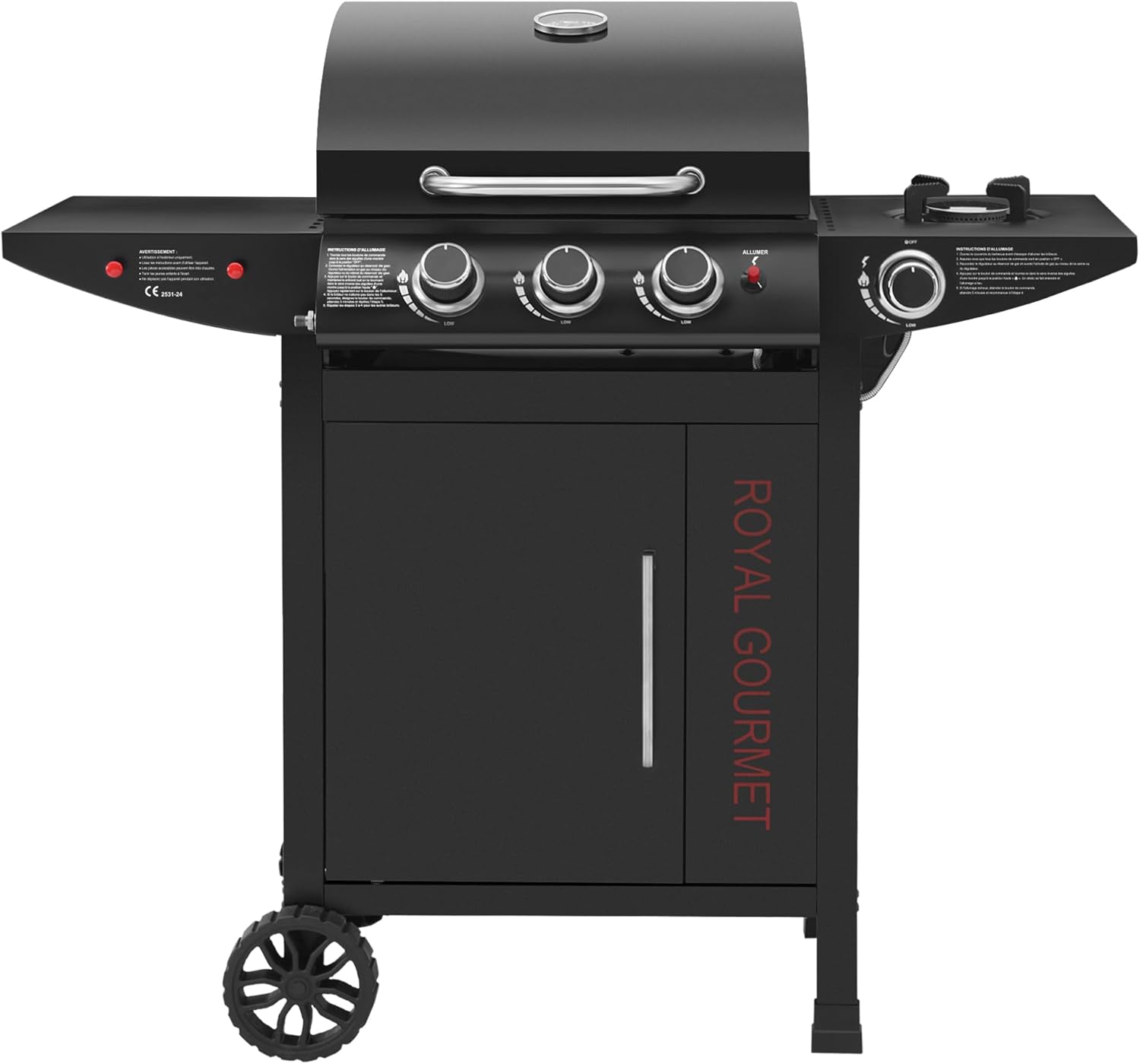 karaca-alisveris - barbecue gaz 3+1 brûleurs inox - 11,5 kW - chariot, 2 roues, thermomètre