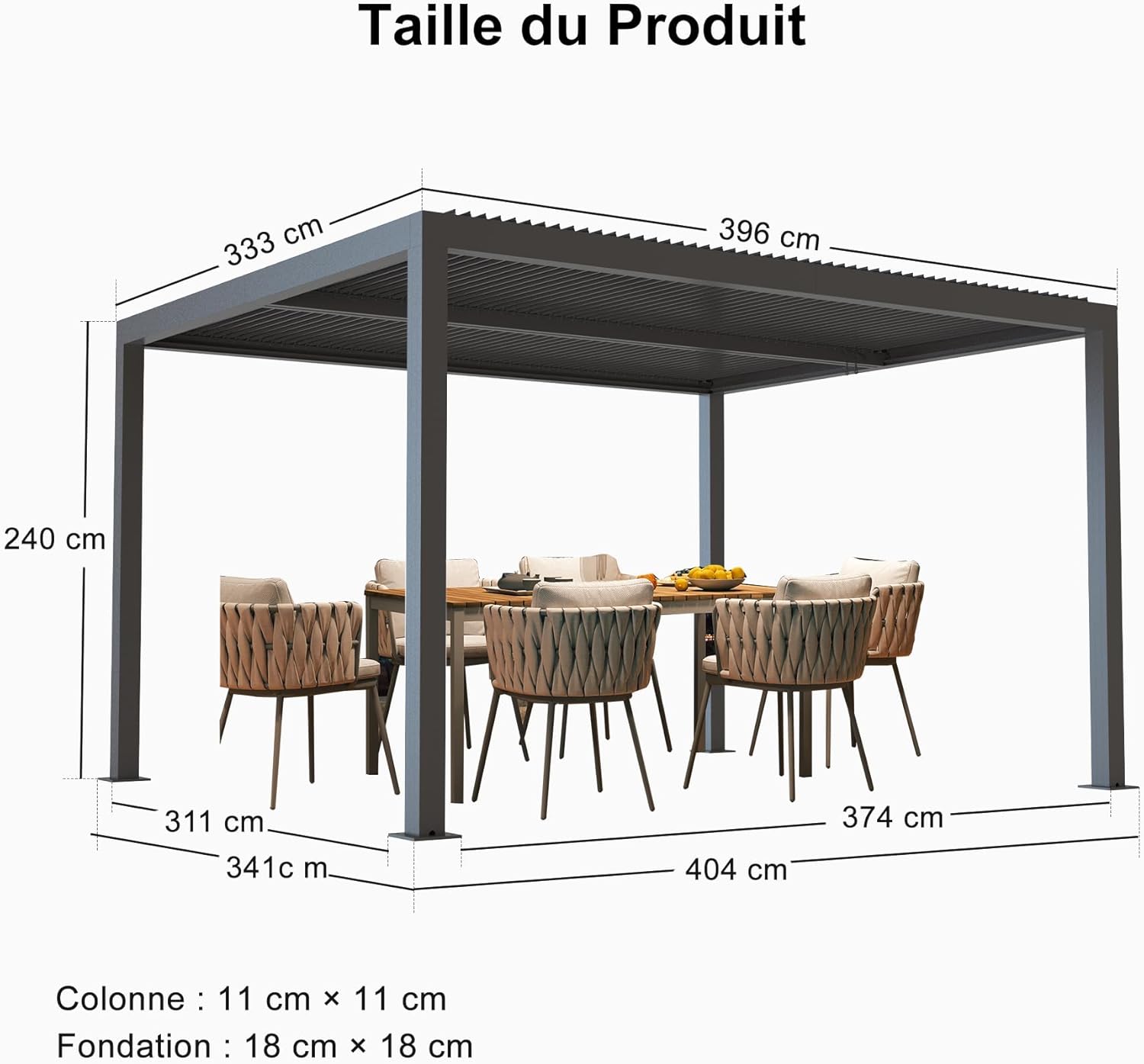 karaca-alisveris - Pergola bioclimatique - 4x3,3m - lames orientables, éclairage intégré