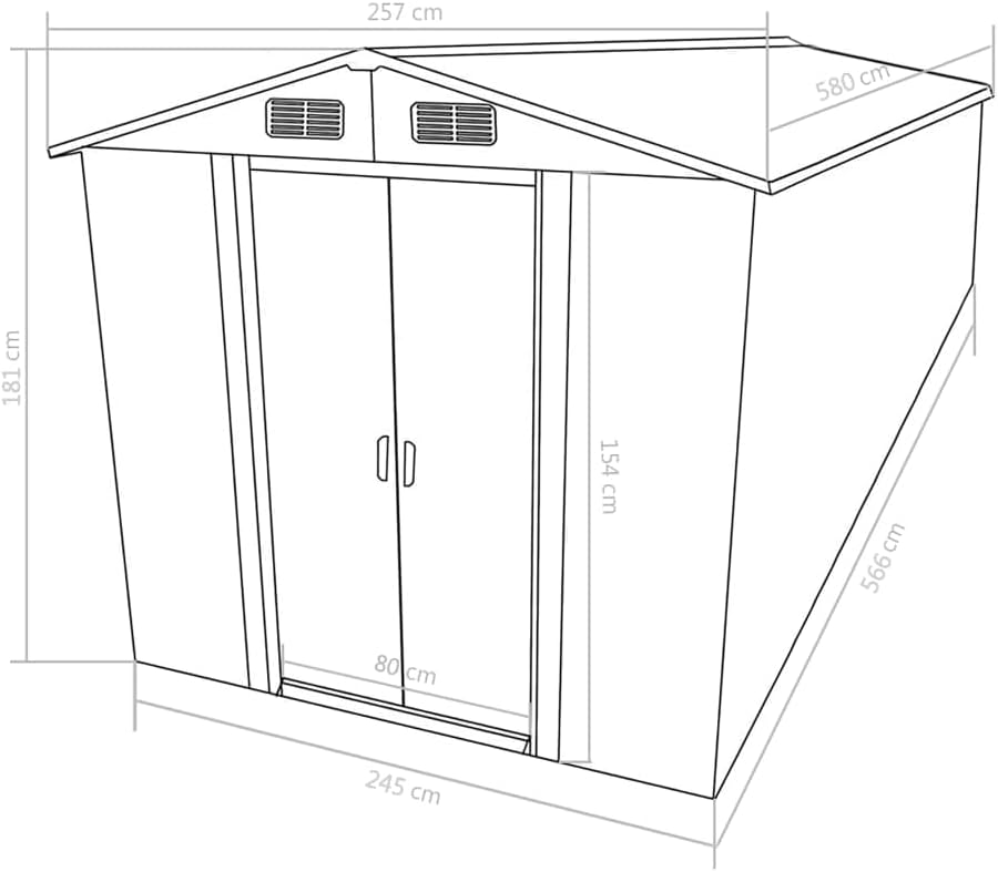 Abri de Jardin - métal vert - 257x580x181 cm - robuste, 122kg