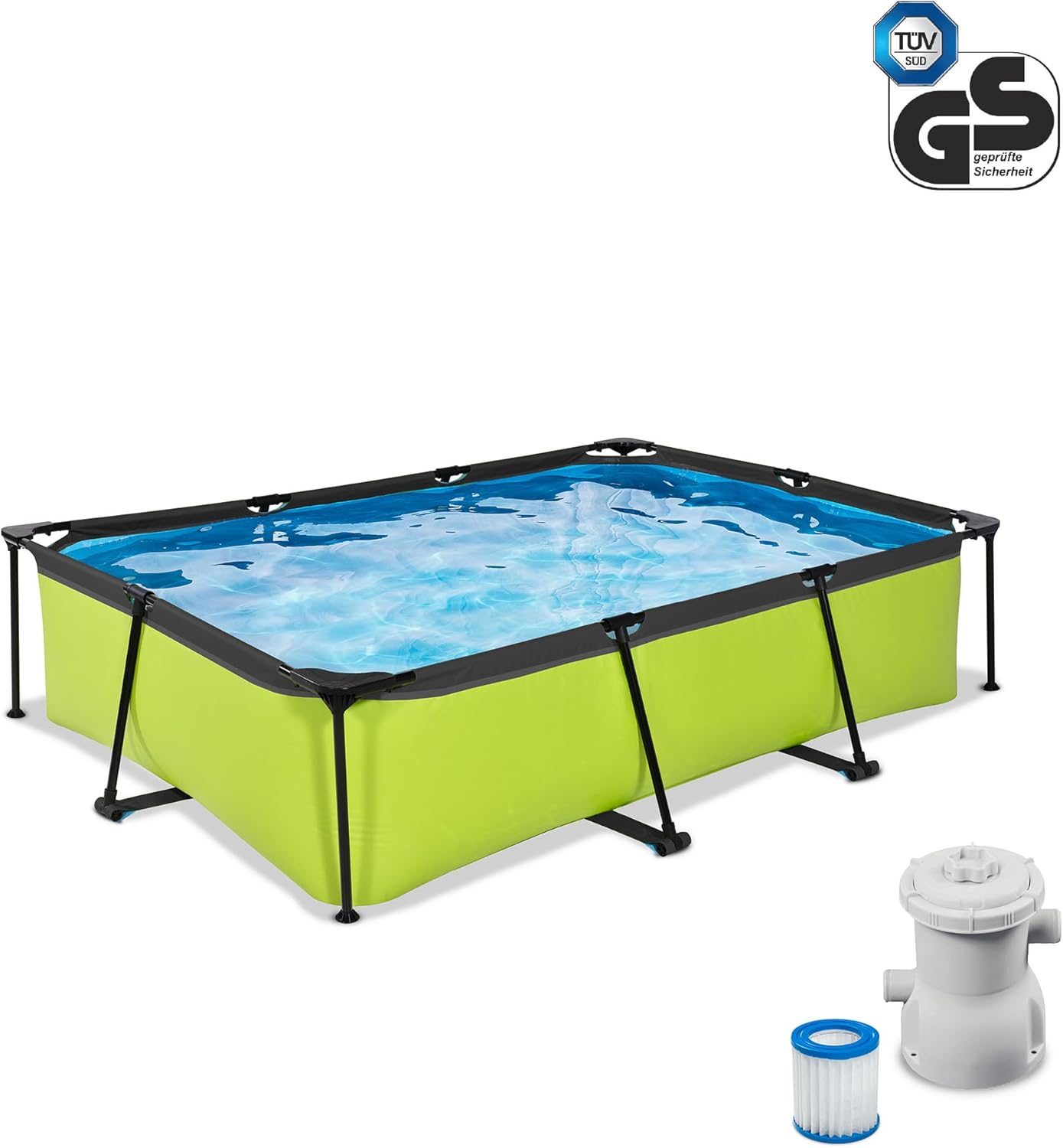 karaca-alisveris Piscine Lime - 300x200x65cm - Piscine Hors Sol Rectangulaire avec Pompe Filtrante à Cartouche - Entrée Basse - Idéal pour Les Jeunes Enfants - Cadre Stable - Design Unique - Vert