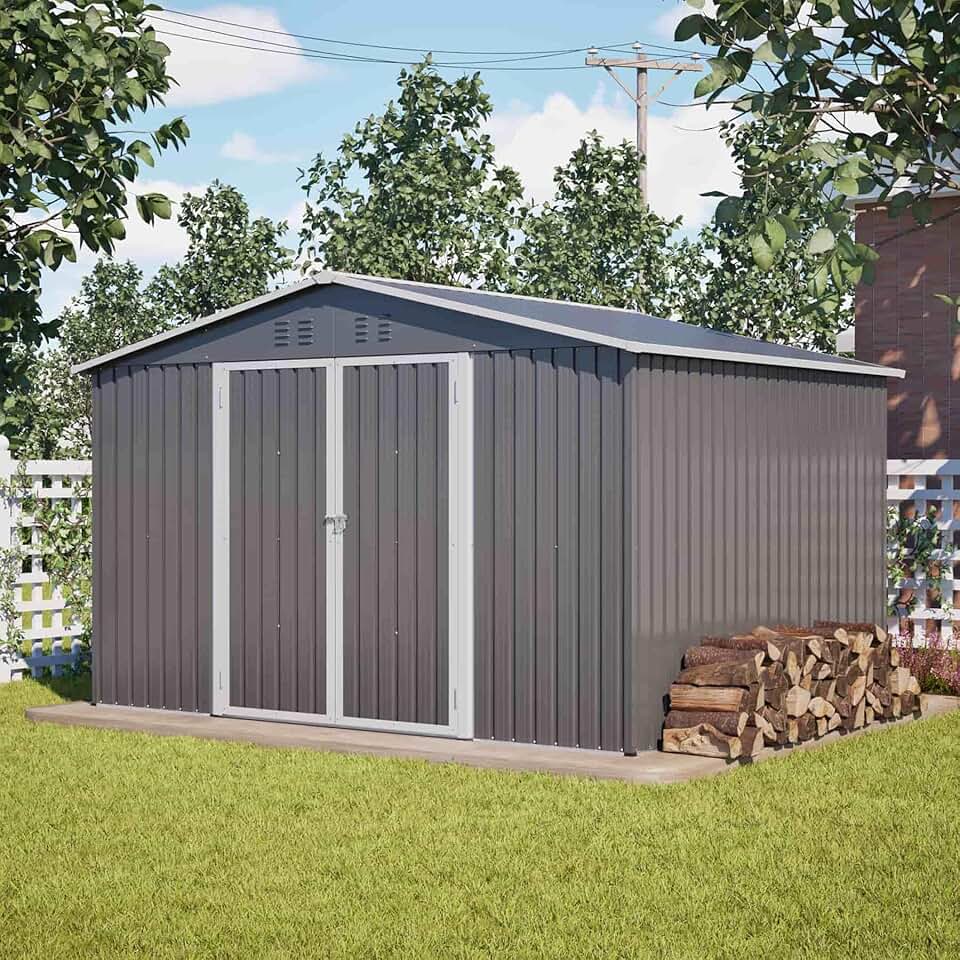 karaca-alisveris - abri de jardin métal - 300x252x191cm - double porte coulissante, ventilation - Gris-C