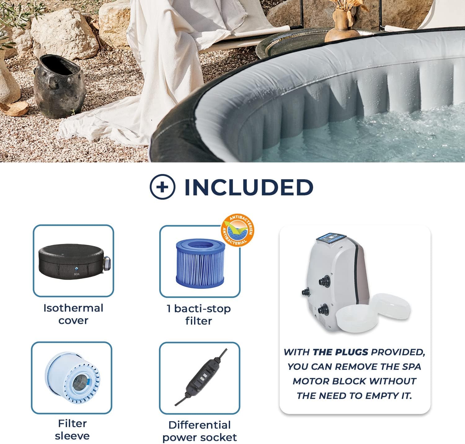 Netspa - spa gonflable XL familial - 195x70 cm - mousse 8 cm, effet croco - SP-BOA155B