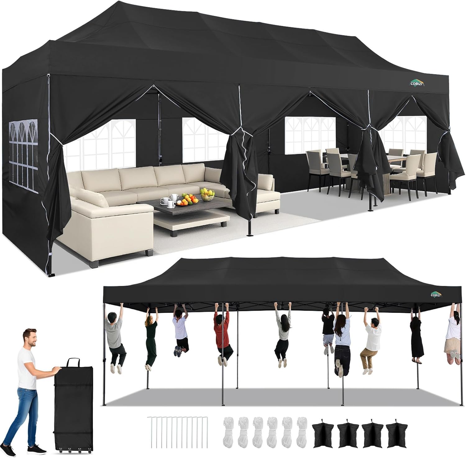 Tooluck - Pop-up robuste - 25,4x76,2 cm - 8 parois, imperméable, sac à roulettes