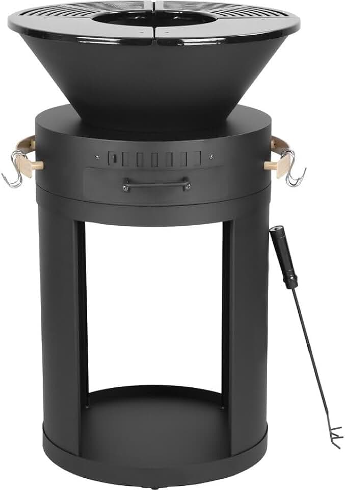Barbecue plancha karaca-alisveris charbon/bois, Cesar - 49x49x92cm, noir
