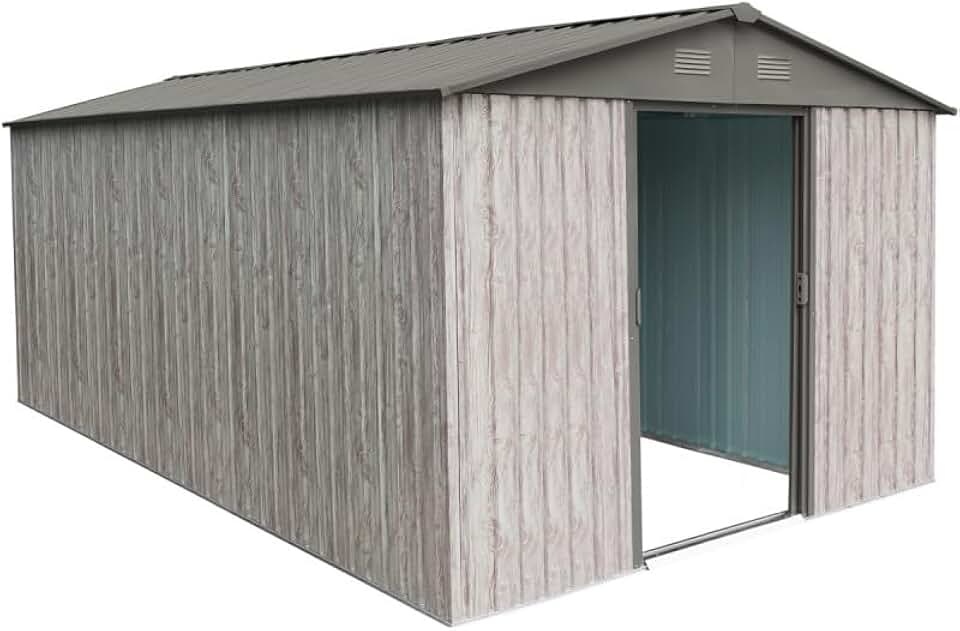 Abri de jardin métal karaca-alisveris 11m², double porte, acier beige, 301x367cm