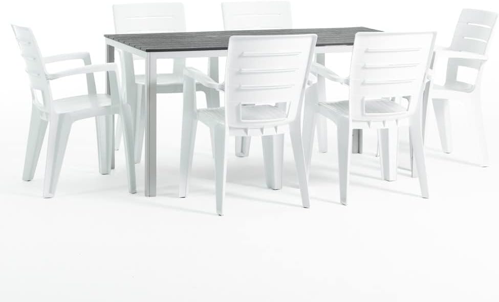 Thomas & Anita - Ensemble repas 6 pers. acier/polypropylène - 160x90 cm, chaises empilables