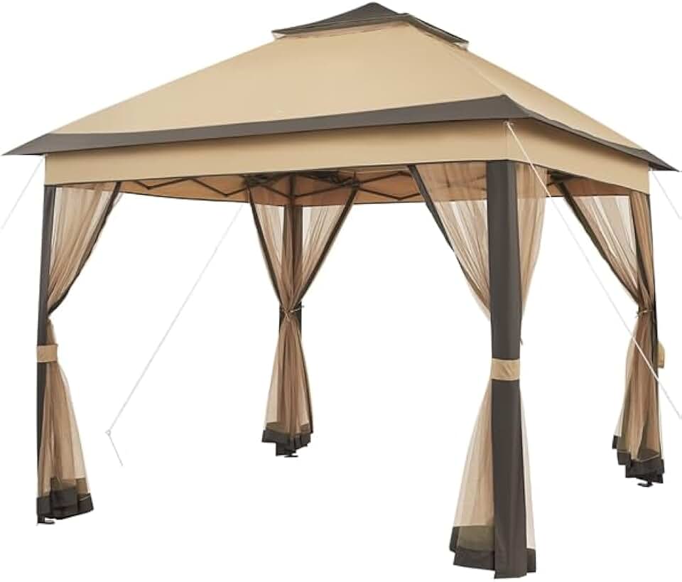 karaca-alisveris - tonnelle jardin série kaki/brun - 3,3x3,3m - moustiquaires, toile imperméable