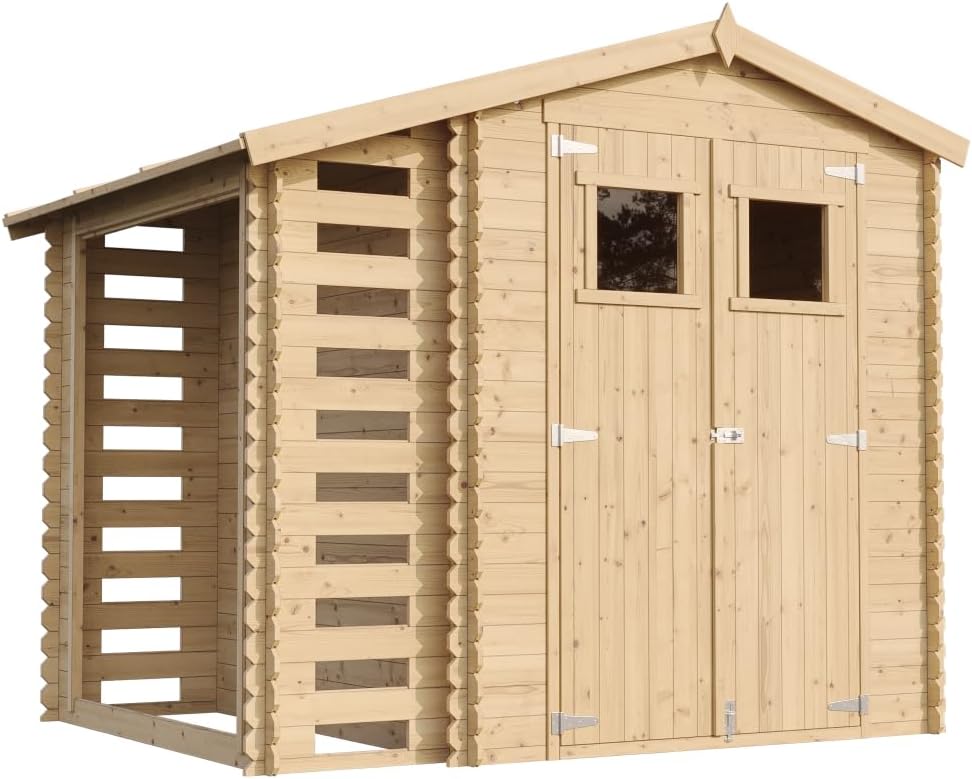 Abri de Jardin en Bois et Range bûches extérieur - Stockage extérieur I206xL272xH218 cm/ 3,53 + 0,97 m2 Petit abri à Outils, Local à vélos - karaca-alisveris M386