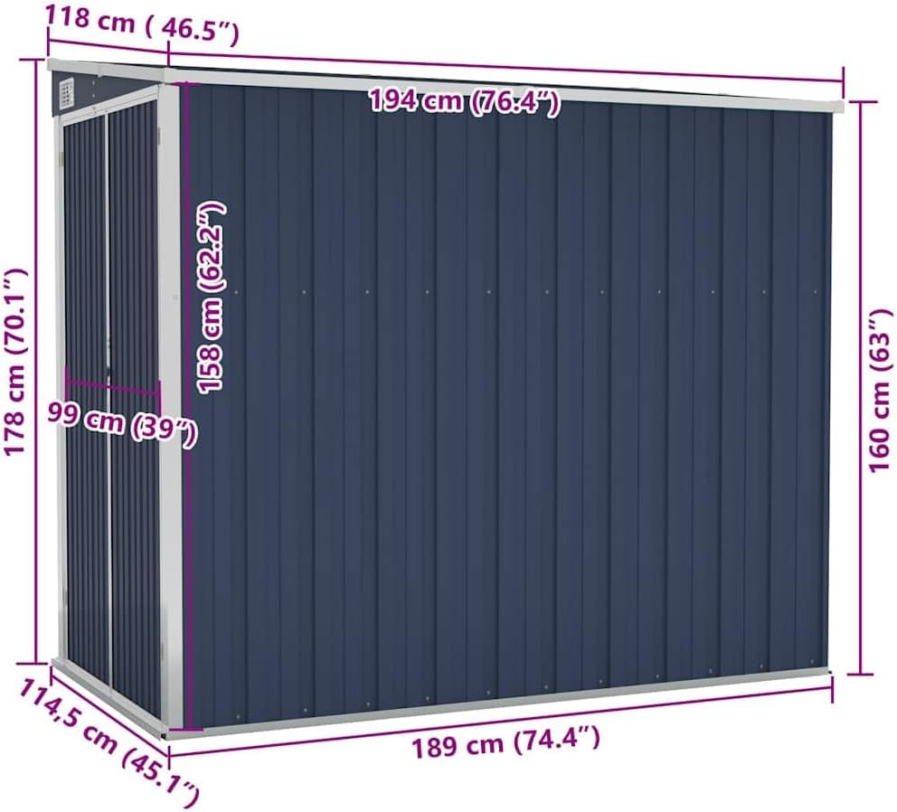 karaca-alisveris Abri de Jardin Mural Anthracite 118x194x178 cm Acier