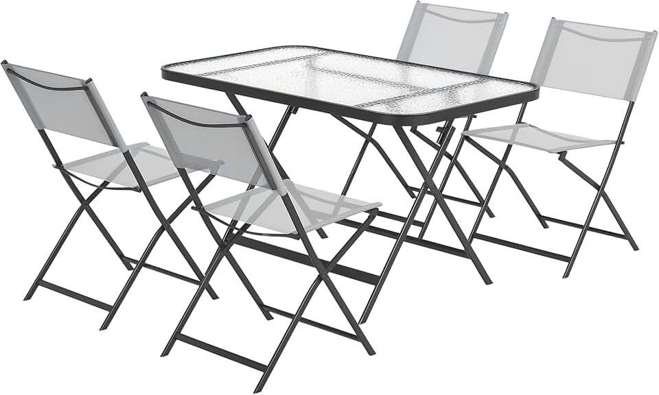 karaca-alisveris - Ensemble de jardin 5 pcs - chaises pliables, table verre, gris