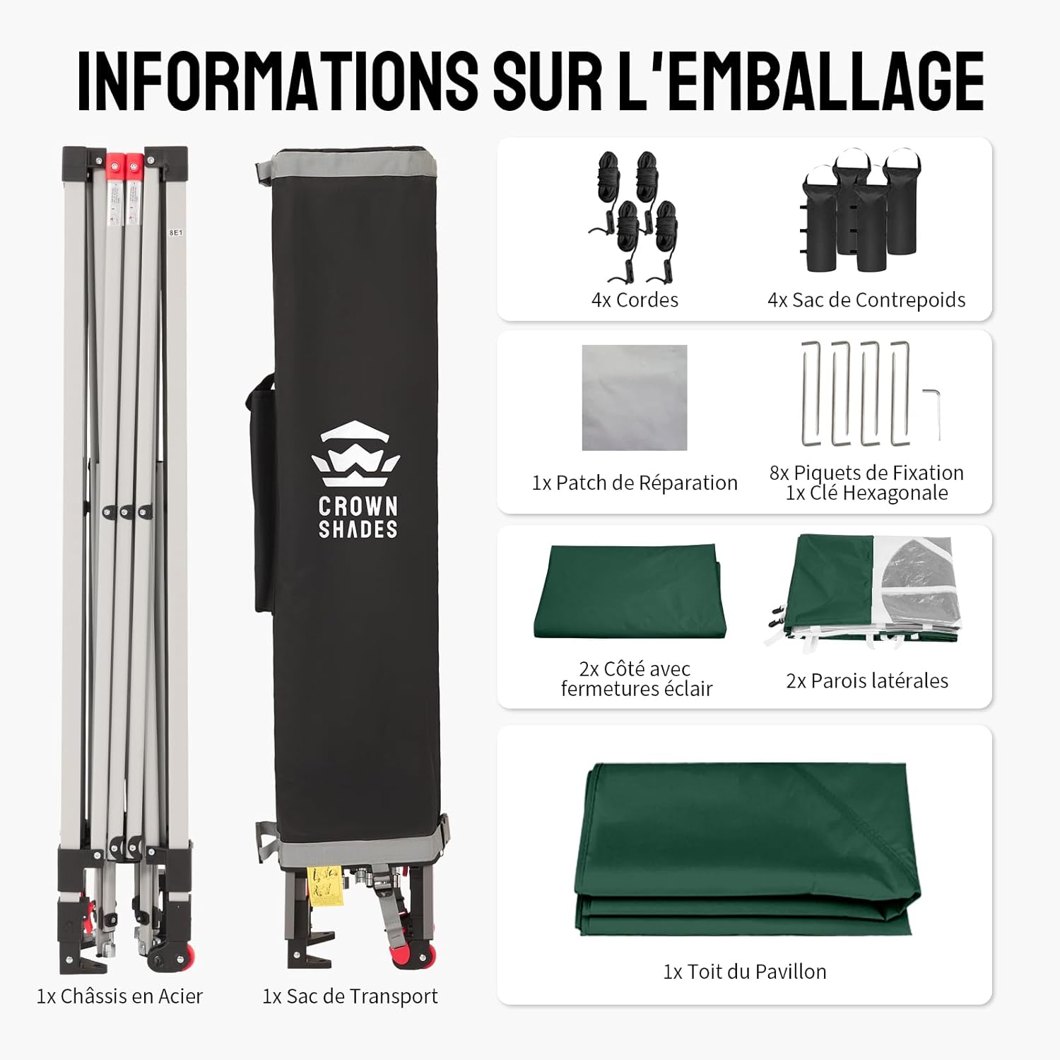 karaca-alisveris Tonnelle Pliante 3x3 Imperméable, Barnum Pliant de Jardin Exterieur, Pop-Up Gazebo avec Sac de Rangement, UPF 50+, avec 4 Parois Latérales Amovible, 4 Sac de Sable, Vert Forêt