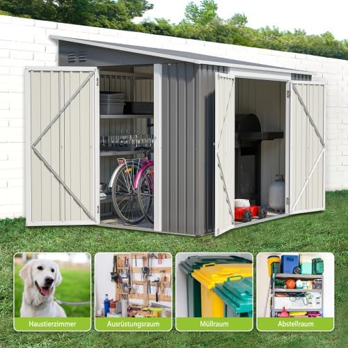 Abri de jardin métal - 1,8x2,4m - double porte, serrure, sol, étanche