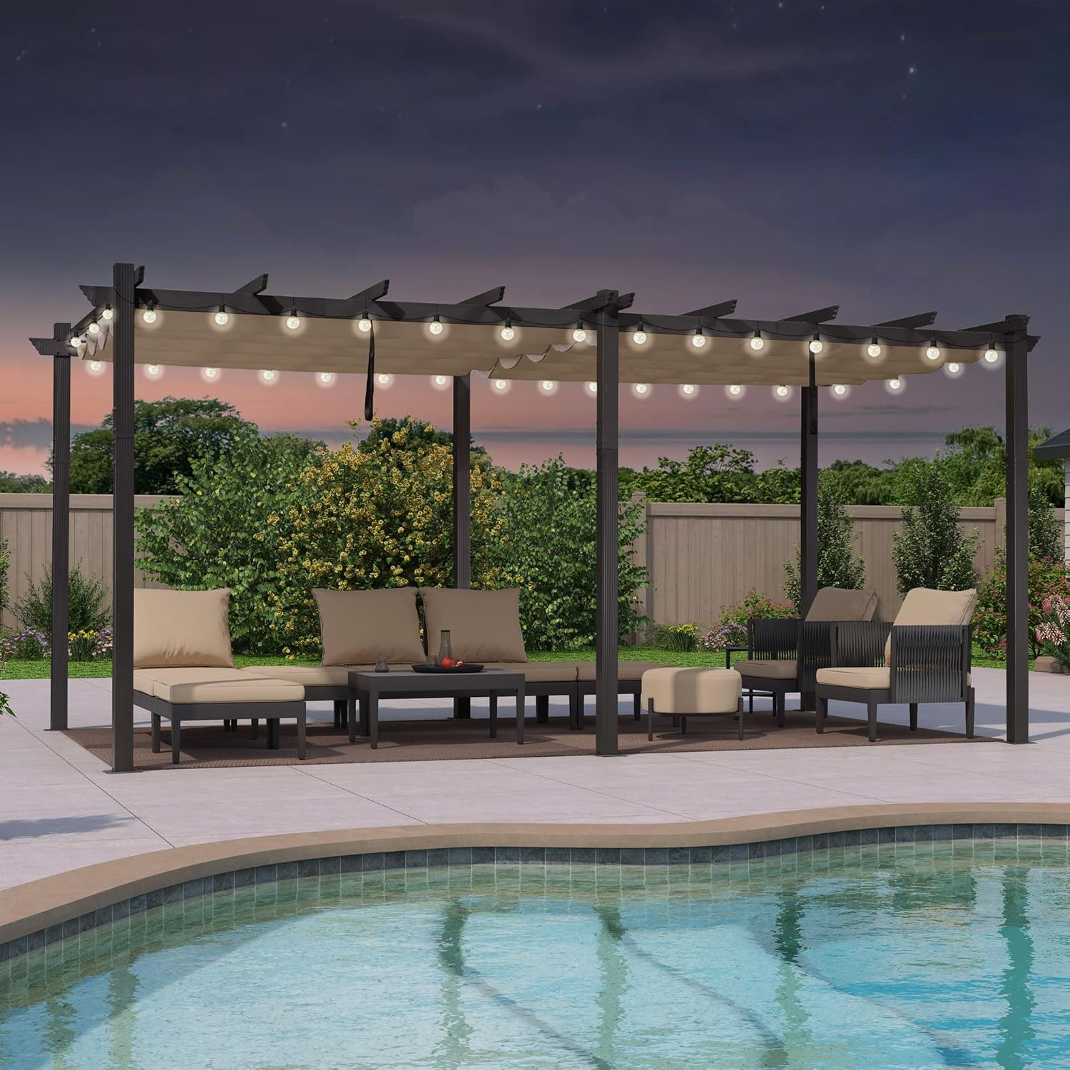 karaca-alisveris - pergola aluminium 5,5x3,5m toit rétractable LED kaki