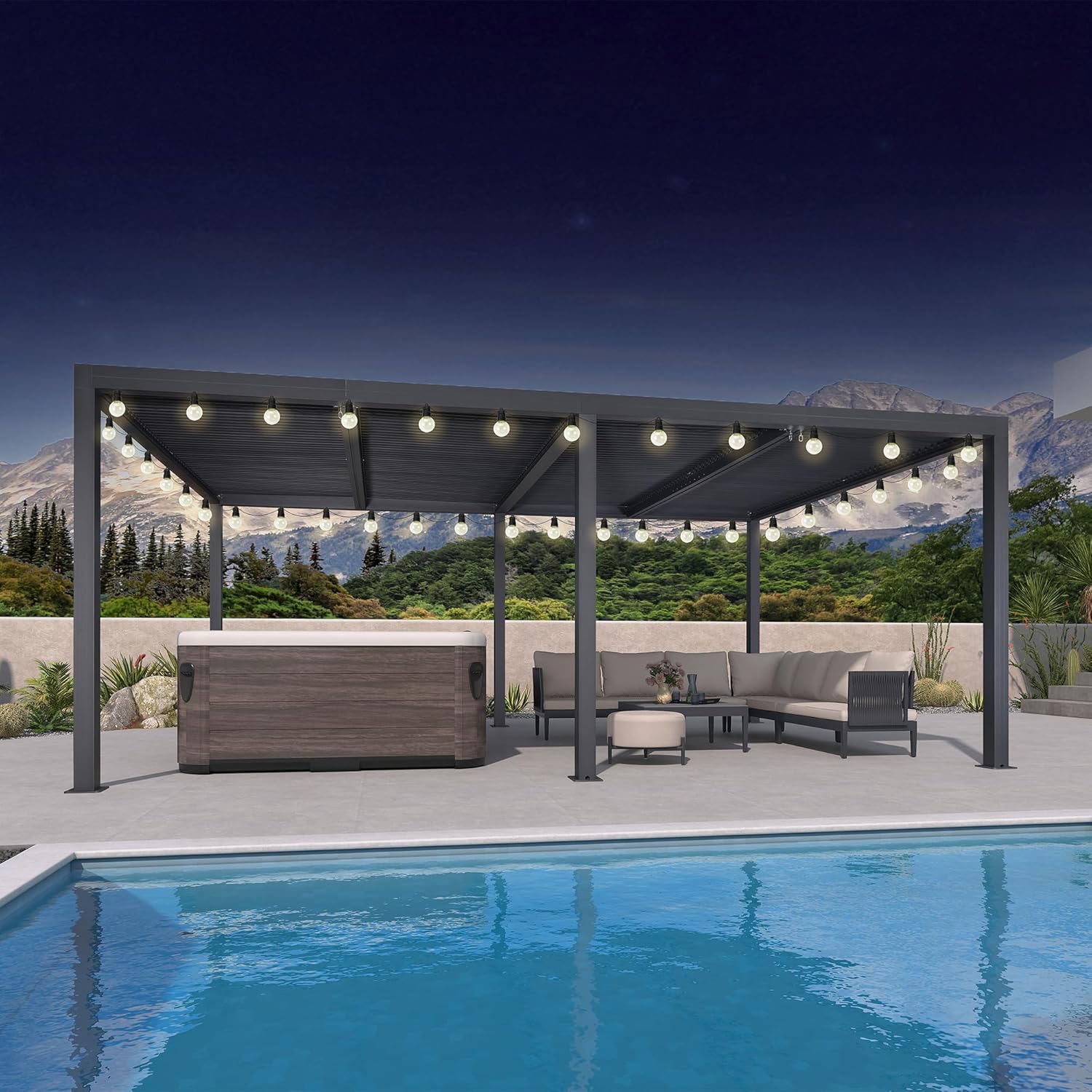 karaca-alisveris - Pergola bioclimatique - 6x3,68m - éclairage intégré, aluminium, lames orientables