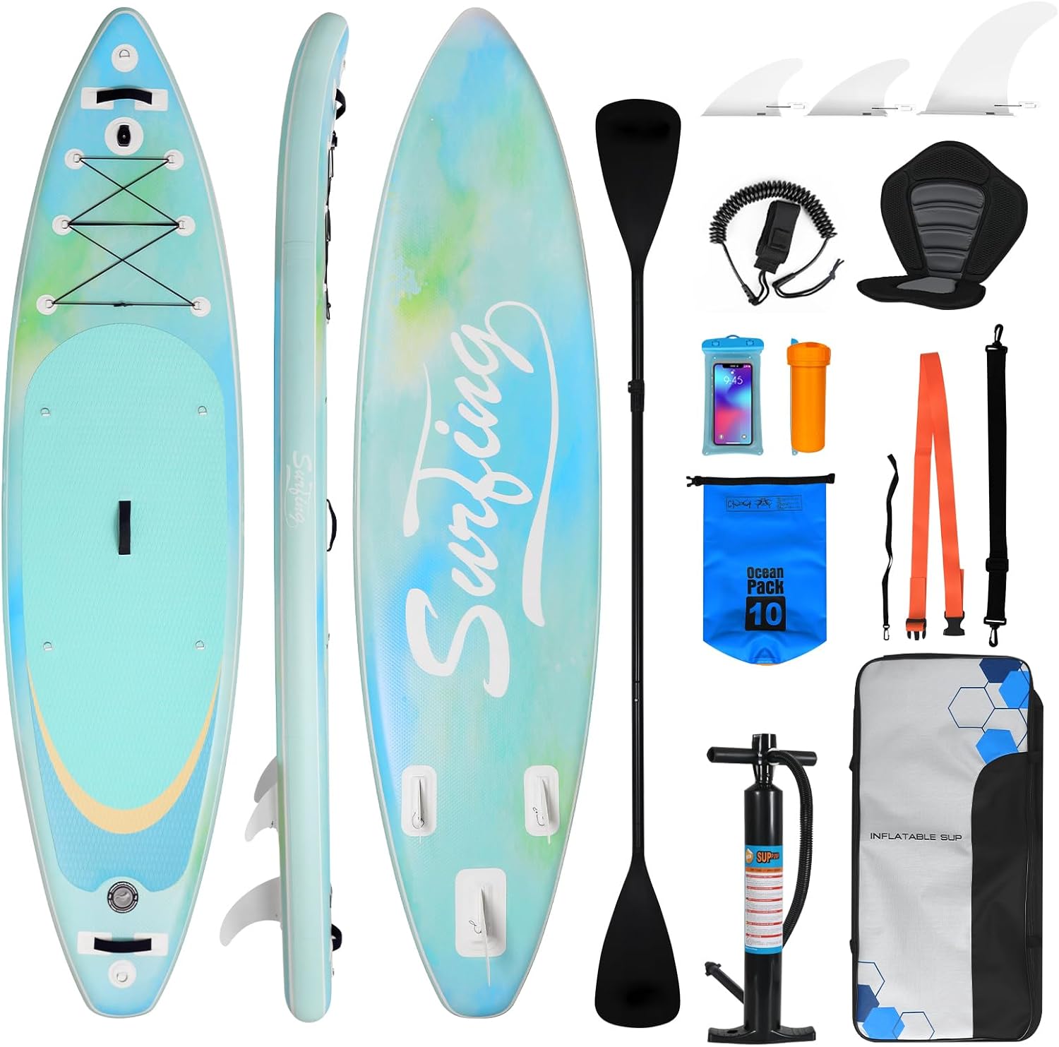 karaca-alisveris - paddle gonflable adulte - 320/335cm - 2 places, siège kayak, pagaie alu, support caméra, pompe, 150 kg