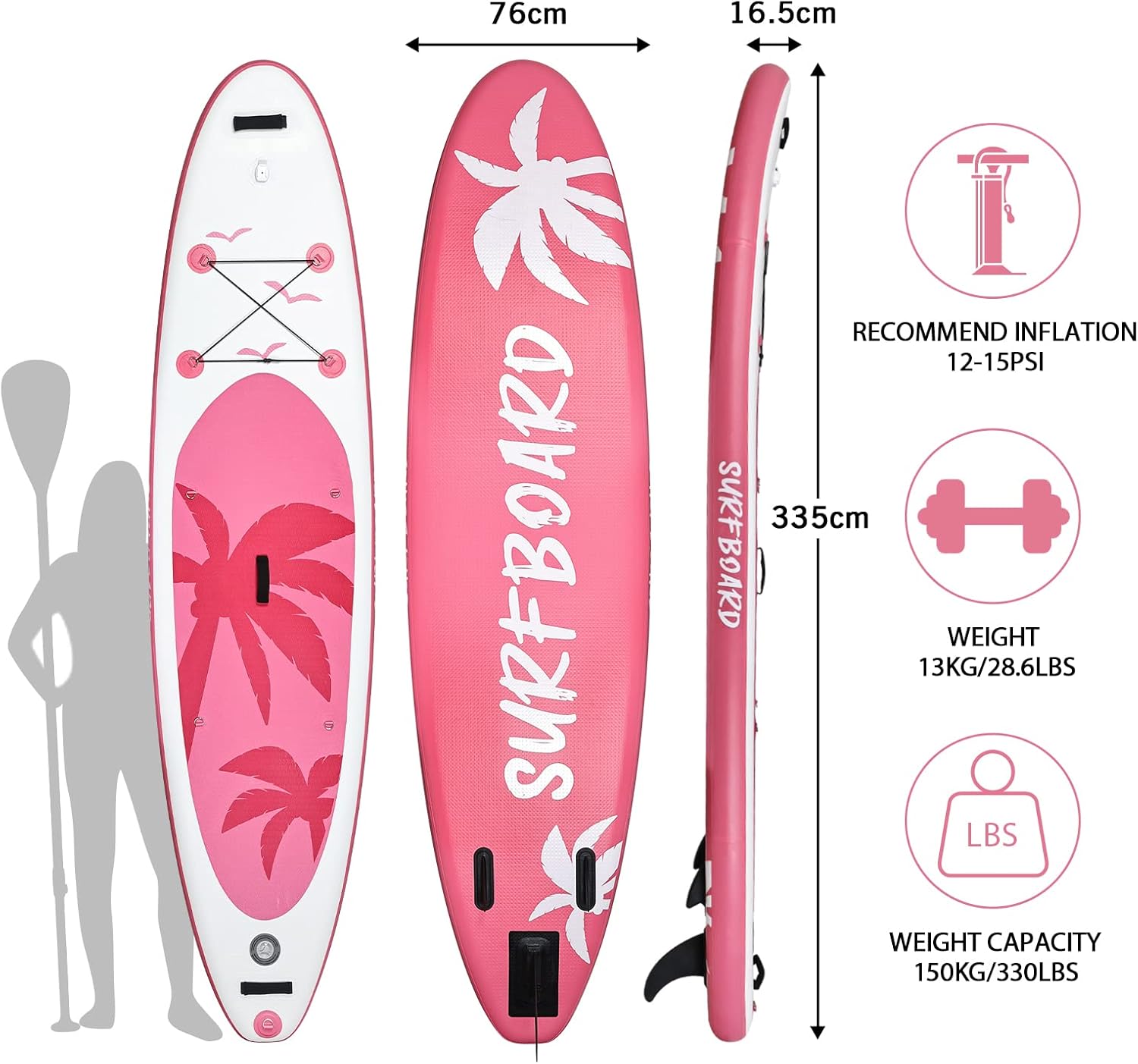 karaca-alisveris - Paddle gonflable adulte - 320/335cm - 2 places, siège kayak, pagaie alu, support caméra, pompe, 150kg