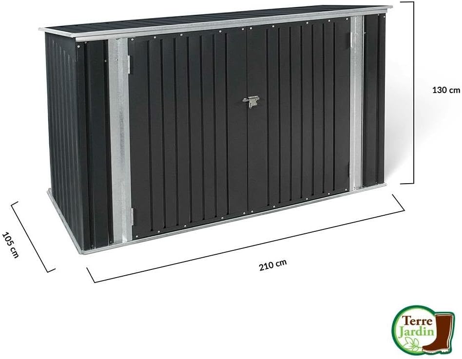 karaca-alisveris - Abri de jardin métal 210x105x130cm - toit ouvrant, double porte, rangement vélos