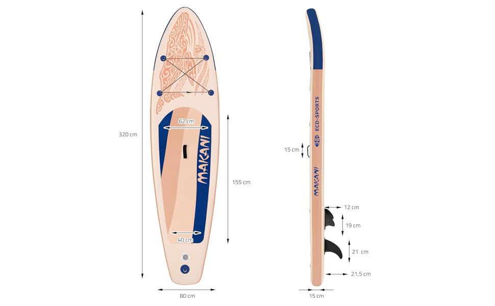 karaca-alisveris Planche stand up paddling abricot Makani 320x80x15 cm SUP gonflable Planche paddle surf