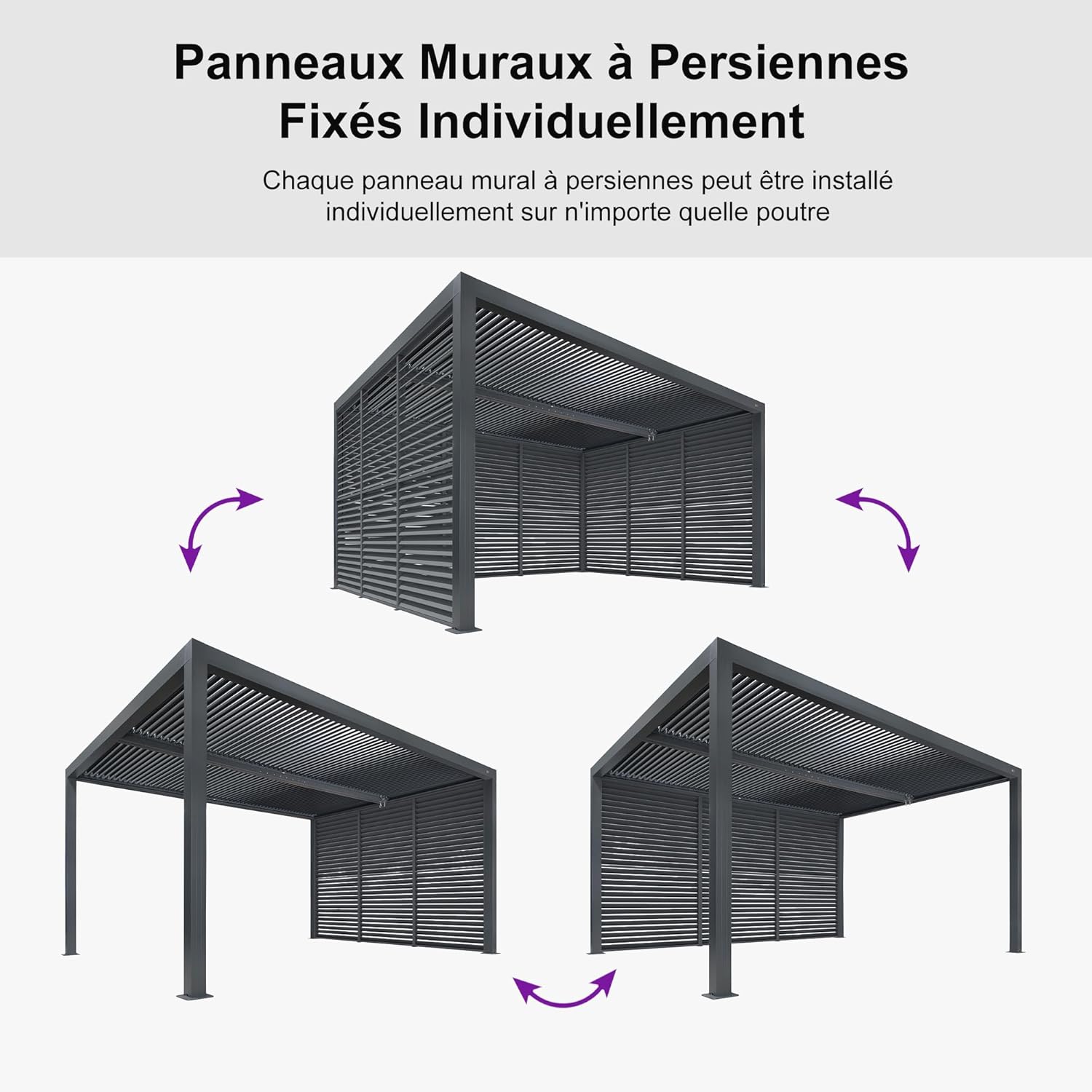 karaca-alisveris - Pergola bioclimatique 4,6x3,3 m, alu, persiennes fixes