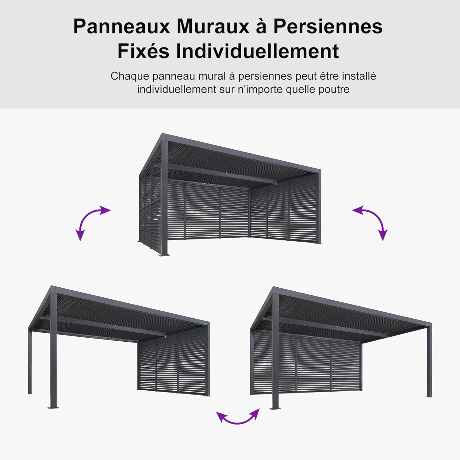 karaca-alisveris - Pergola bioclimatique série aluminium - 4,8x3,68m - lames orientables, persiennes fixes, gris