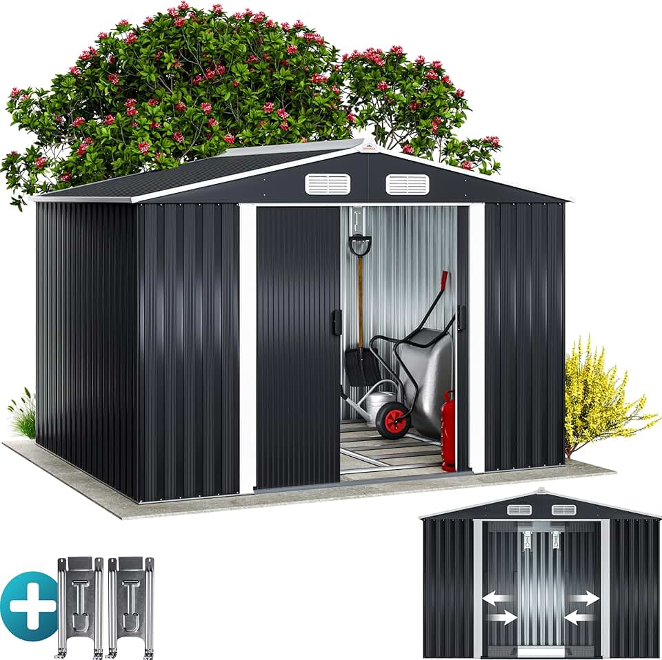 Abri jardin métal XXL - 260x205x180cm - Porte coulissante, fondation, rangement outils -  karaca-alisveris