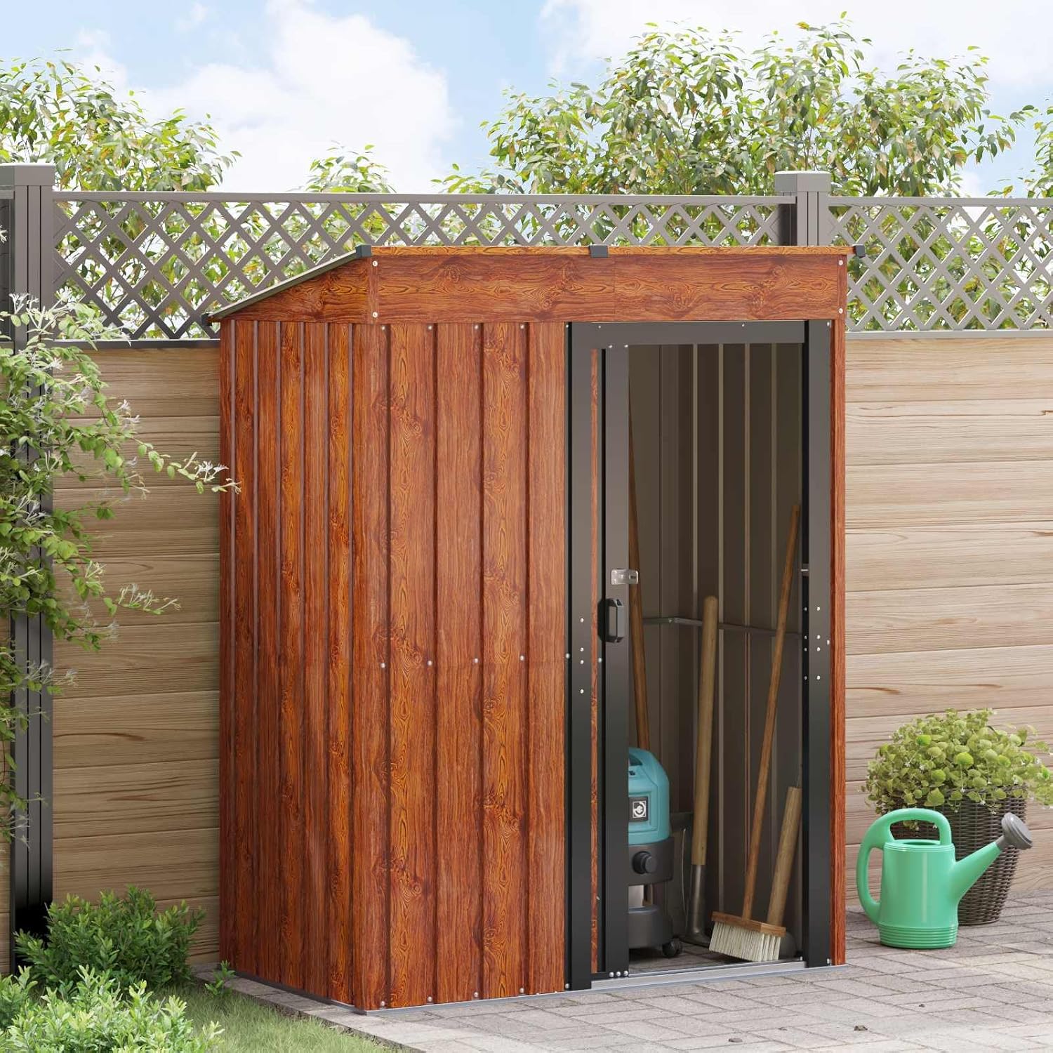 Abri de jardin en métal - 137x81x180 cm - marron, étanche, verrouillable, rangement outils/vélo