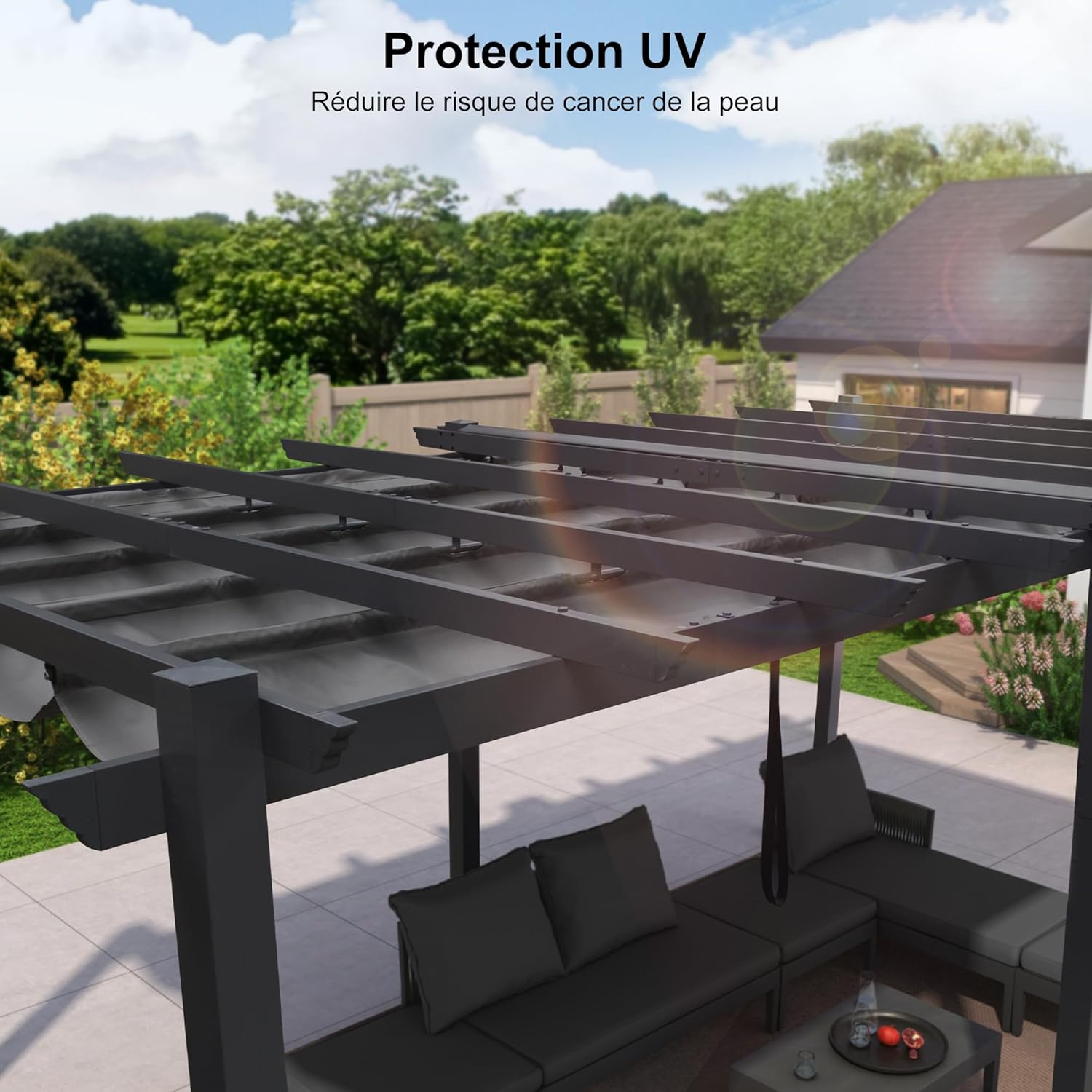 karaca-alisveris - pergola aluminium - 5,5x3 m - toit coulissant, tissu teint