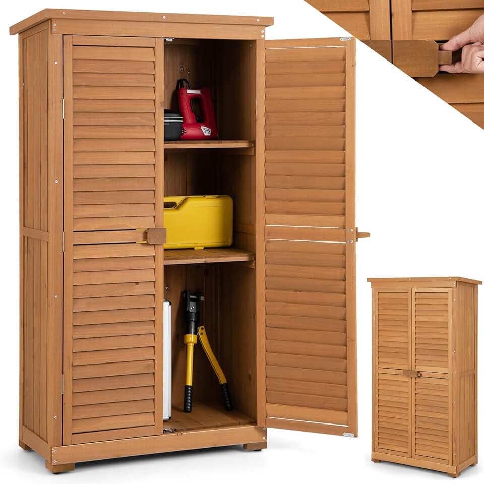karaca-alisveris - armoire de jardin bois 82x42x160cm, 3 étagères, toit asphalte