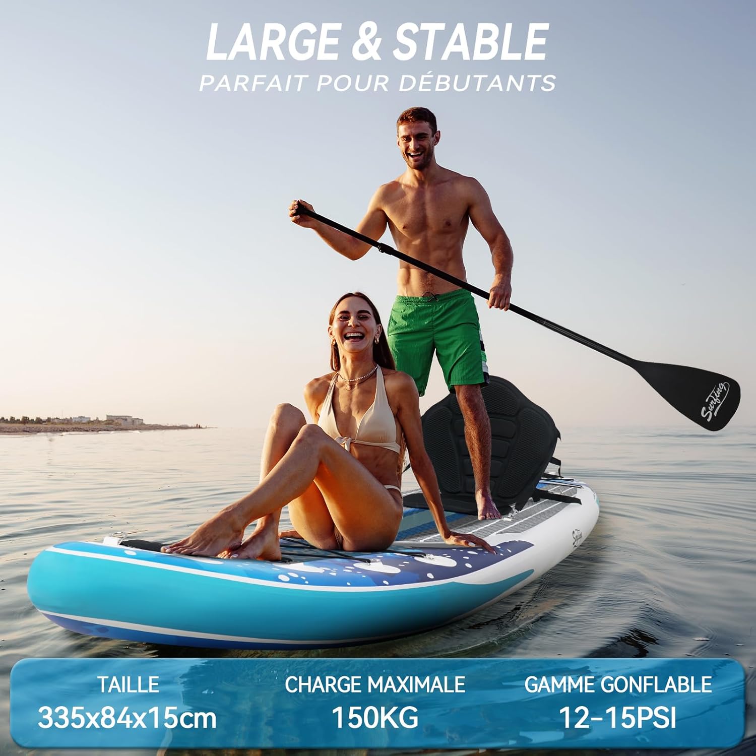 karaca-alisveris - Paddle gonflable 320/335cm - 2 personnes, siège kayak, jusqu'à 150kg