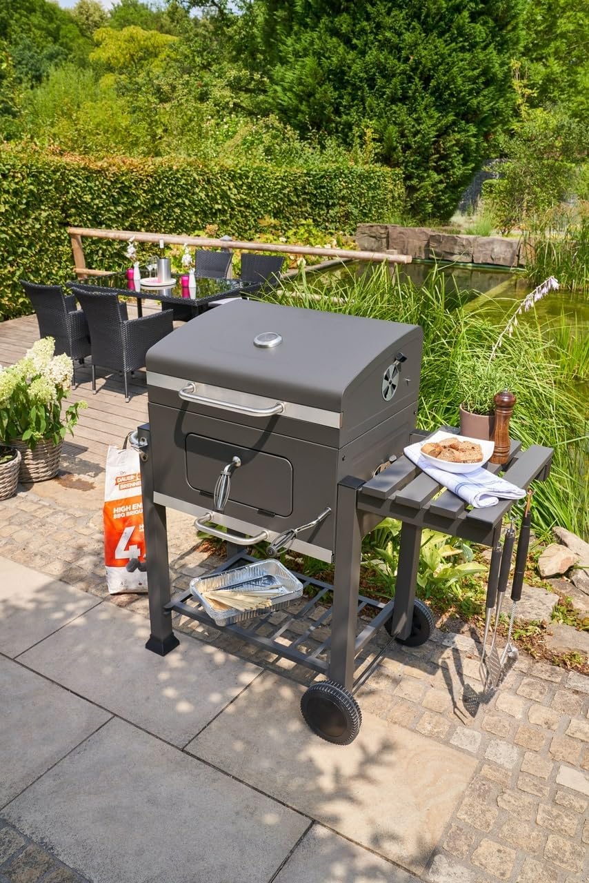 karaca-alisveris - Memphis - acier, grille, tablette pliable, roulettes, thermomètre, bac à cendres