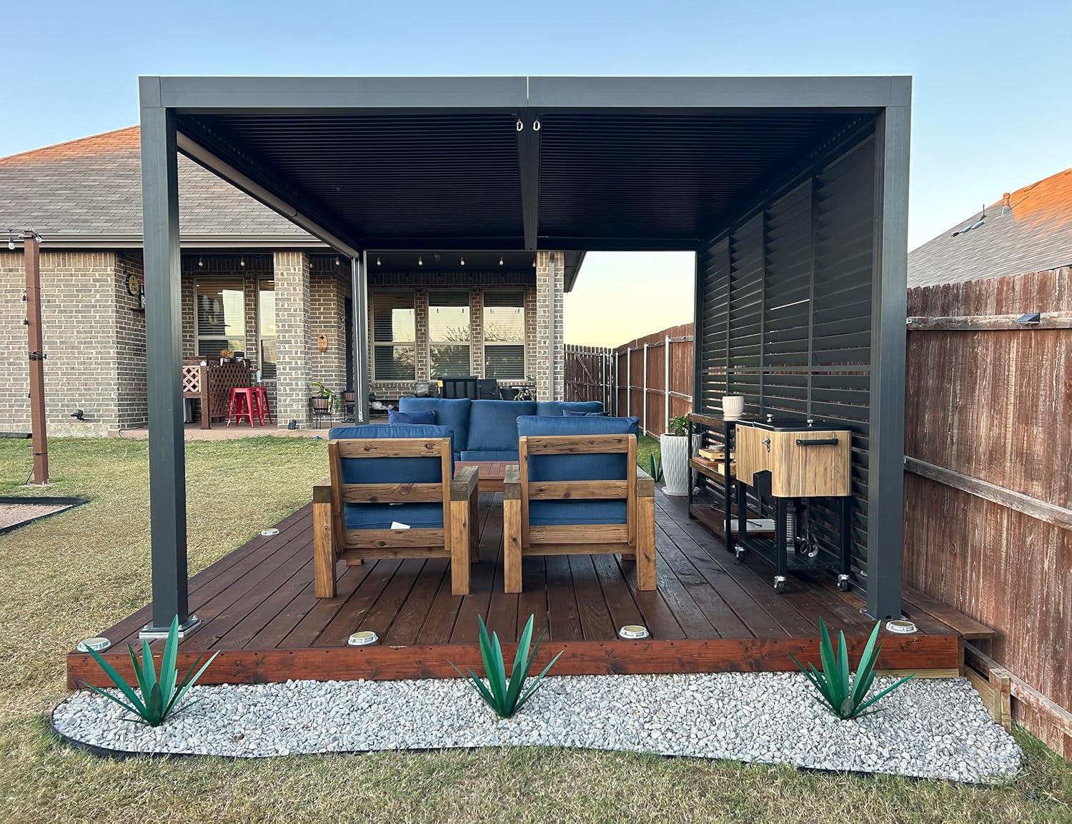karaca-alisveris - Pergola bioclimatique 4,6x3,3 m, alu, persiennes fixes