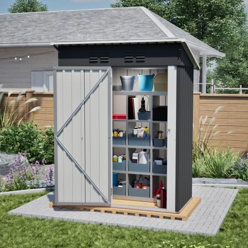 Abri de jardin en métal 152 x 84 x 182 cm, peu encombrant, avec porte verrouillable, résistant aux intempéries et durable, parfait pour les outils de jardin, vélos et tondeuses à gazon, noir