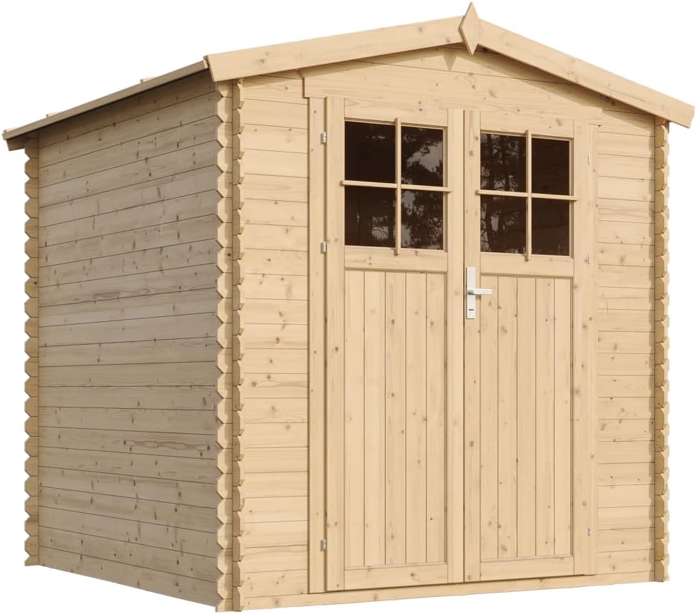 Abri de Jardin en Bois avec Sol TRAITÉ Porte verrouillable de Haute qualité - Stockage extérieur I216xL206xH218 cm/ 3.53 m2 - Toit imperméable, fenêtres karaca-alisveris M343F+M343G