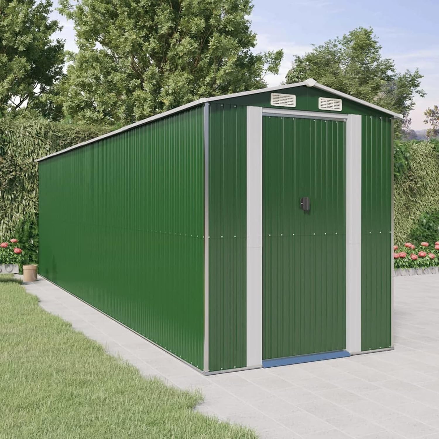 Abri de jardin extérieur en acier galvanisé vert 192 x 689 x 223 cm