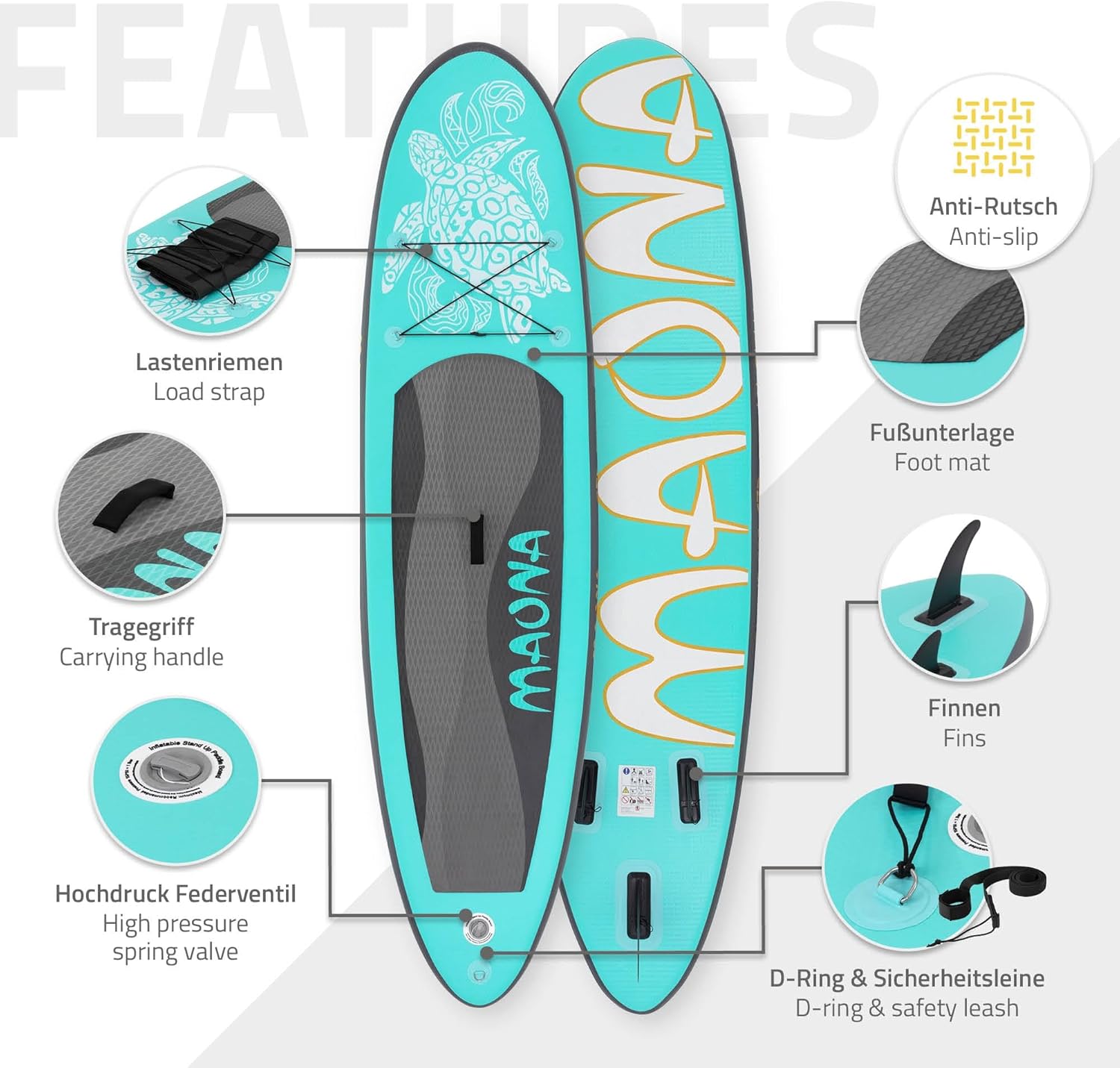 karaca-alisveris - Stand Up Paddle Gonflable - 305/308/320/380 cm - PVC 120/150 kg 10/15 cm