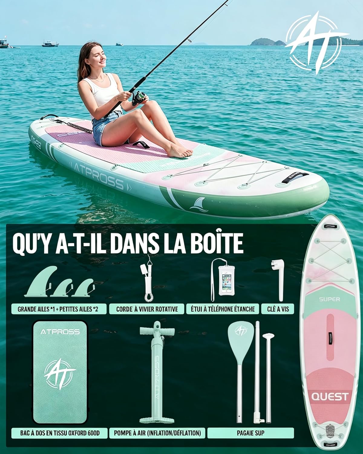 Stand Up Paddle Gonflable Adulte avec Siège Kayak & Accessoires, 320x84cm Planche de Sup Extra Large pour 2 Personnes, Charge 200kg, Kayak Gonflable 2 Places Stable et Antidérapant pour Surf