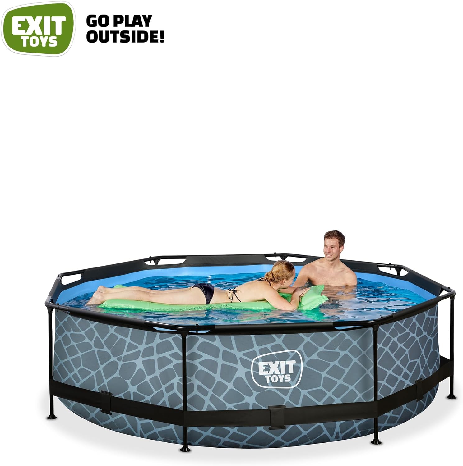 karaca-alisveris Piscine Tubulaire Stone - ø300x76cm - Piscine Hors Sol Ronde avec Pompe Filtrante à Cartouche - Entrée Basse - Idéal pour Les Jeunes Enfants - Cadre Stable - Design Unique - Gris