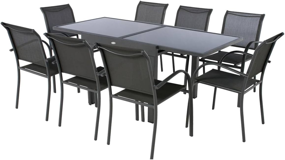 karaca-alisveris - Table Piazza Gris Graphite extensible 8 places - Aluminium anti-rouille, verre trempé, rallonge coulissante.