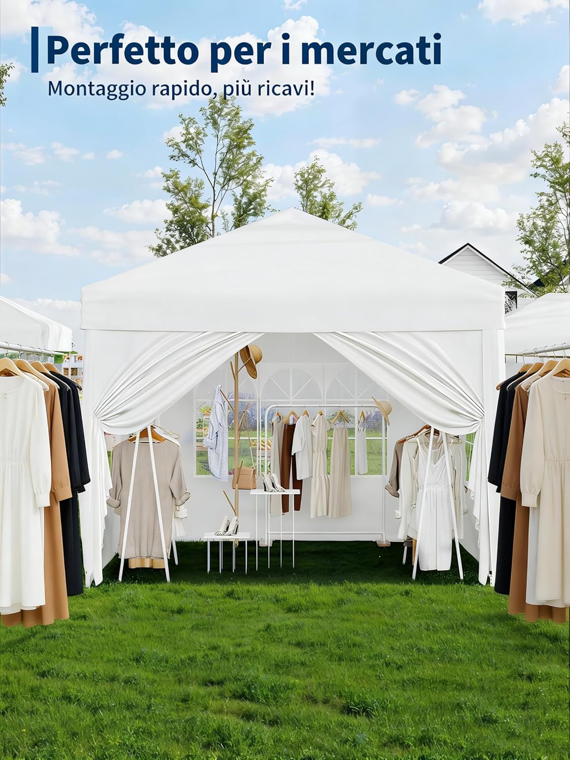 Gravee Tonnelle Pliante 3x3 m – Tente Pop-Up Robuste pour Jardin, Imperméable et Anti-UV avec Parois Latérales et Sac de Transport (Blanc, 3x3m)
